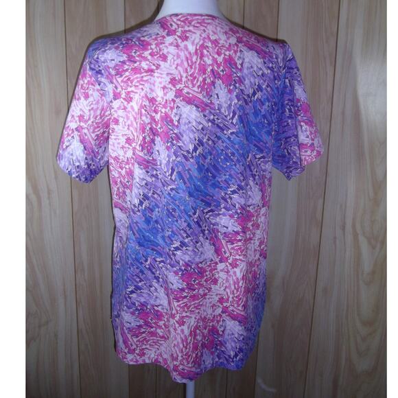 BIO Tie Dye V-Neck Short Sleeve Pockets Scrub Top L - Picture 2 of 5